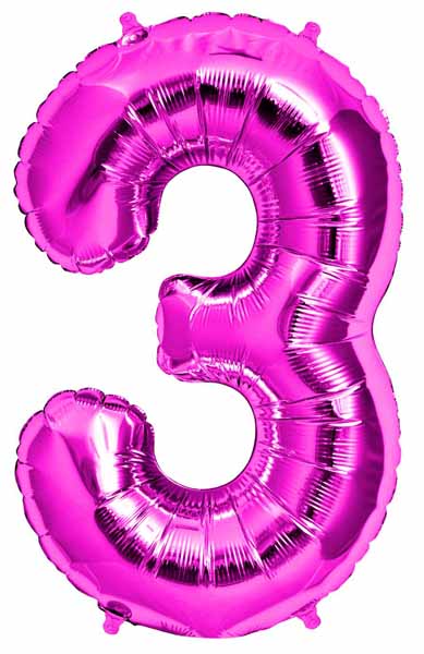 34-Inch Magenta Number 3 Balloon