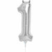 Silver Number 1 Balloon, 16 Inch
