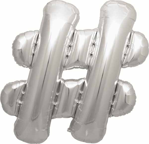 Silver Hashtag Symbol Balloon, 34 Inch