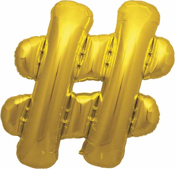 34-Inch Gold Hashtag Symbol Balloon