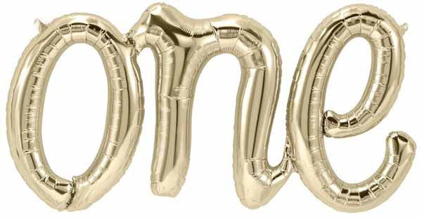 White Gold "One" Script Balloon, 30 Inch