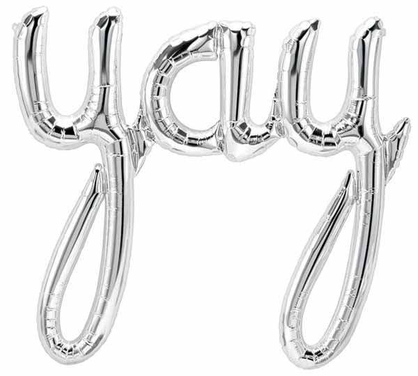 45-Inch Silver Yay Script Balloon