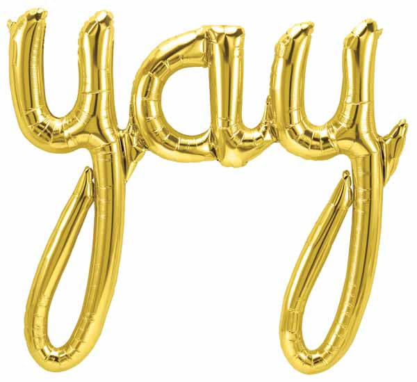 45-Inch Gold Yay Script Balloon