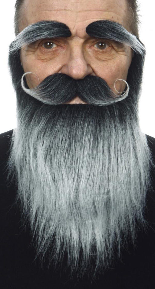 Black and Grey Moustache, Eyebrow and Beard Costume Set