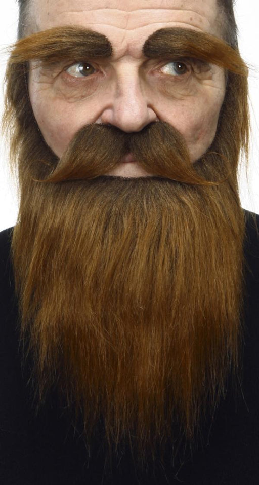 Medium Brown Moustache, Eyebrow and Beard Costume Set