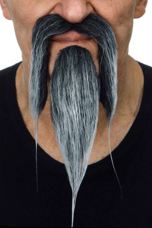 Salt and Pepper Long Moustache and Beard Costume Set