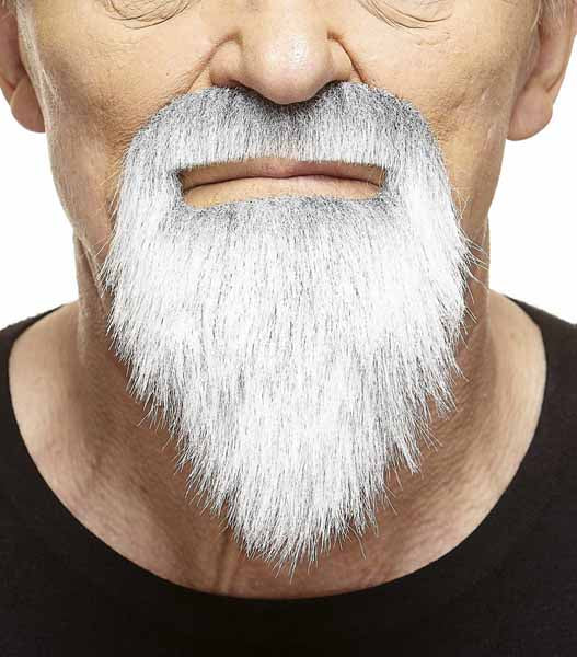 White and Grey Ducktail Moustache and Beard Costume Set