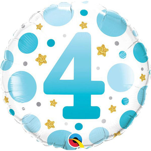 Age Number 4 Blue Dots Birthday Party 18" Round Foil Balloon (5/Pk)