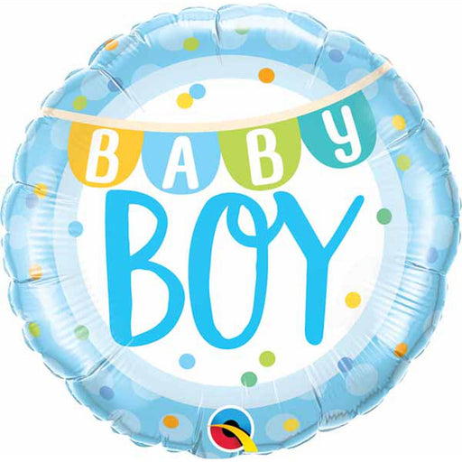 Baby Boy Banner & Dots Foil Balloon - 18" Round Pkg