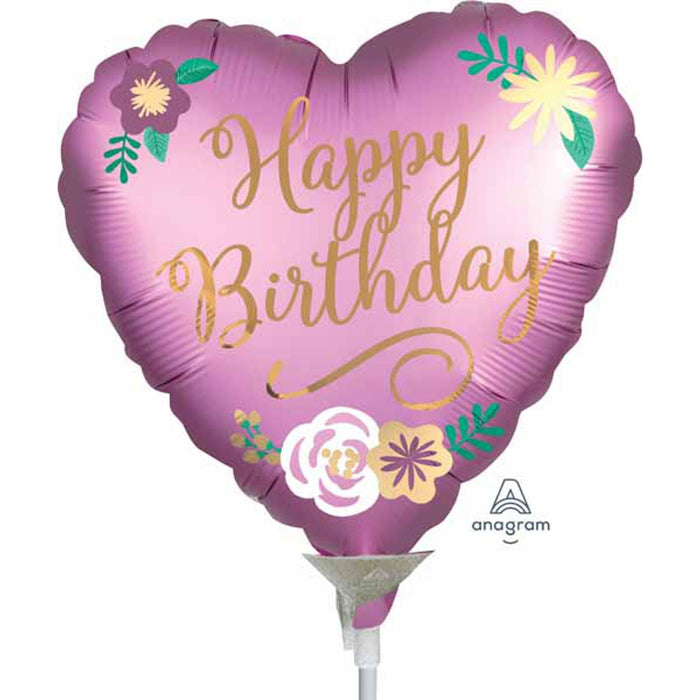 "Bday Satin Flowers Mylar Heart Centerpiece"