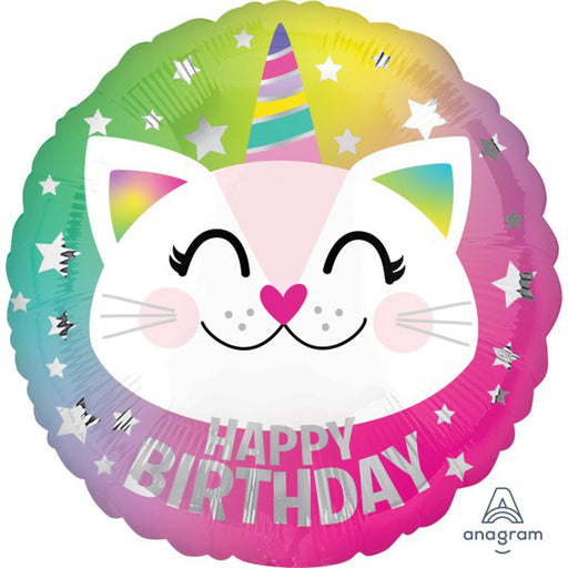 Birthday Caticorn Balloon - 18" Round And Helium-Inflated