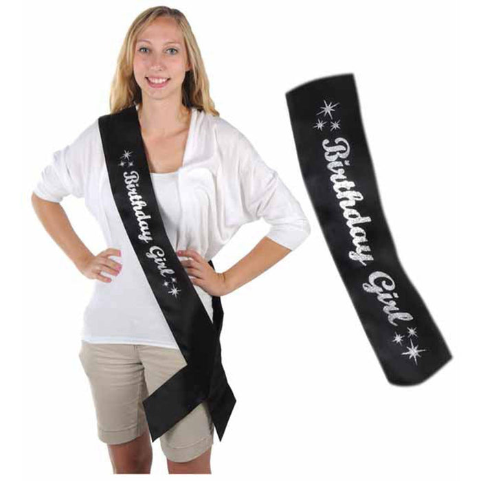 Glittered Birthday Girl Satin Sash: Elegant Party Accessory (1/PK)