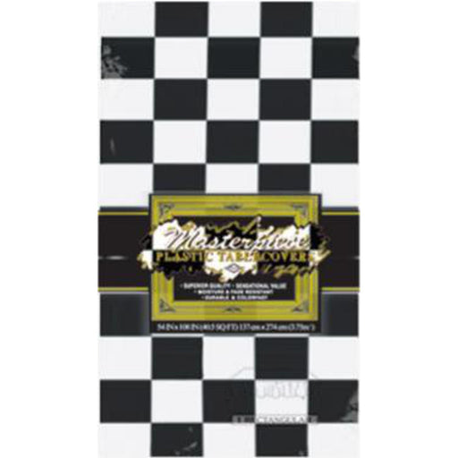 "Black Check Plastic Table Cover - 54"X108""