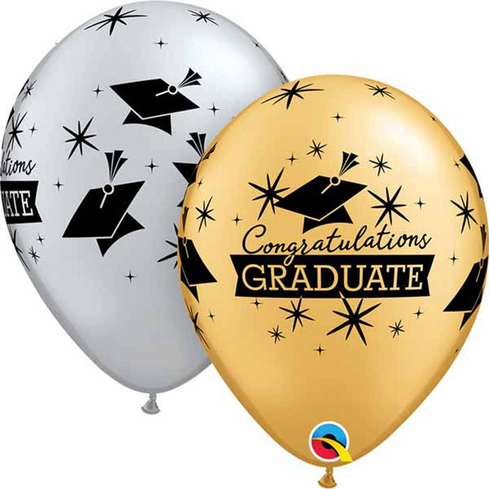 Congrats Grad Cap Cutouts - 50 Pack, 11" Gold/Silver.