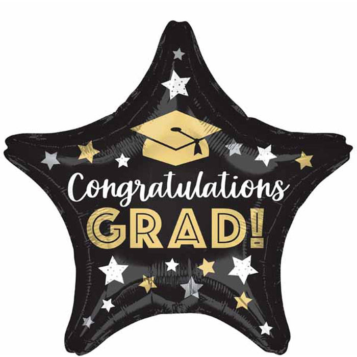 "Congrats Grad Stars Balloon Set - Xl 18" Size With 40 Foil Stars"