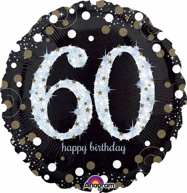 Sparkling 60th Birthday Holographic Foil Balloon, 18 in