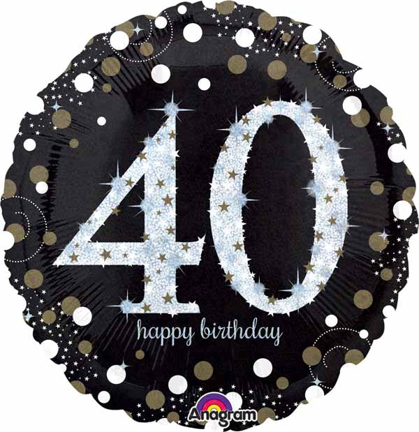 Sparkling 40th Birthday Jumbo Holographic Foil Balloon, 28 Inch