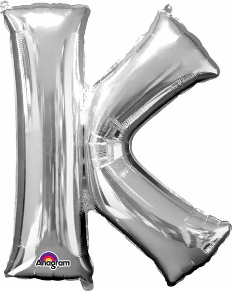 Silver Letter K Foil Balloon, 34 Inch