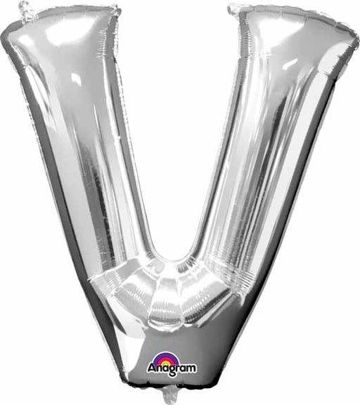 Silver Letter V Foil Balloon, 32 Inch