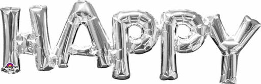 Silver HAPPY Block Phrase Foil Balloon, 30 Inch