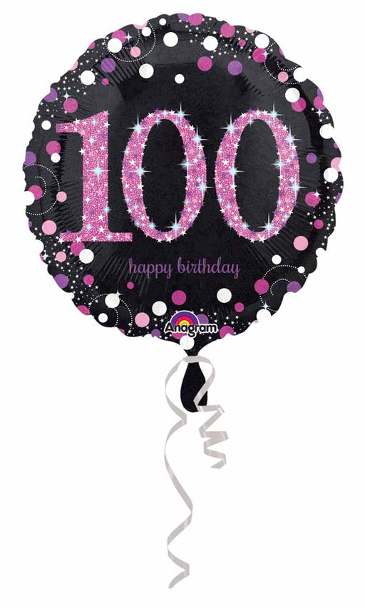 Pink Celebration 100th Birthday Holographic Foil Balloon, 18 Inch