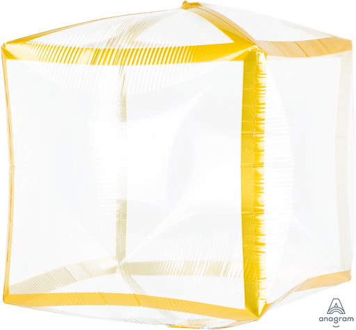 Clear Gold Trim Cubez Foil Balloon, 15 Inch