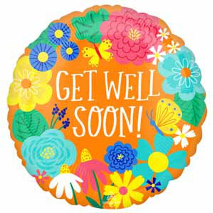 Get Well Soon Orange Floral Balloon Bouquet