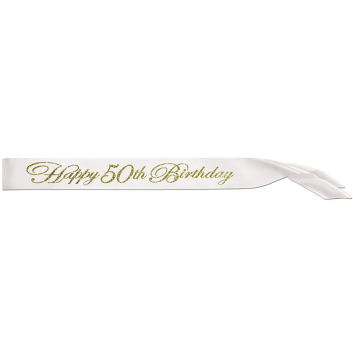 Gleaming Half a Century Glittered Happy 50th Birthday Satin Sash Party Stuff (1/Pk)