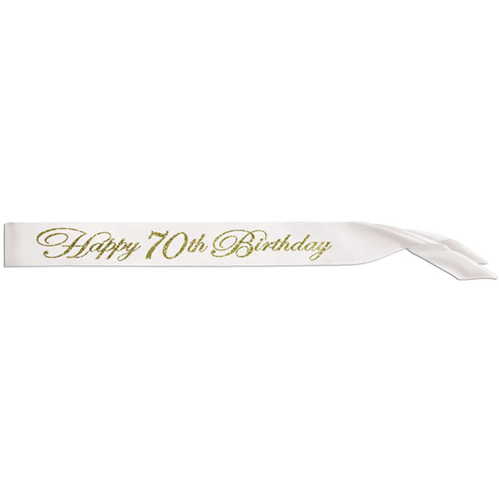 Golden Jubilee Glamour Glittered Happy 70th Birthday Satin Sash (1/Pk)