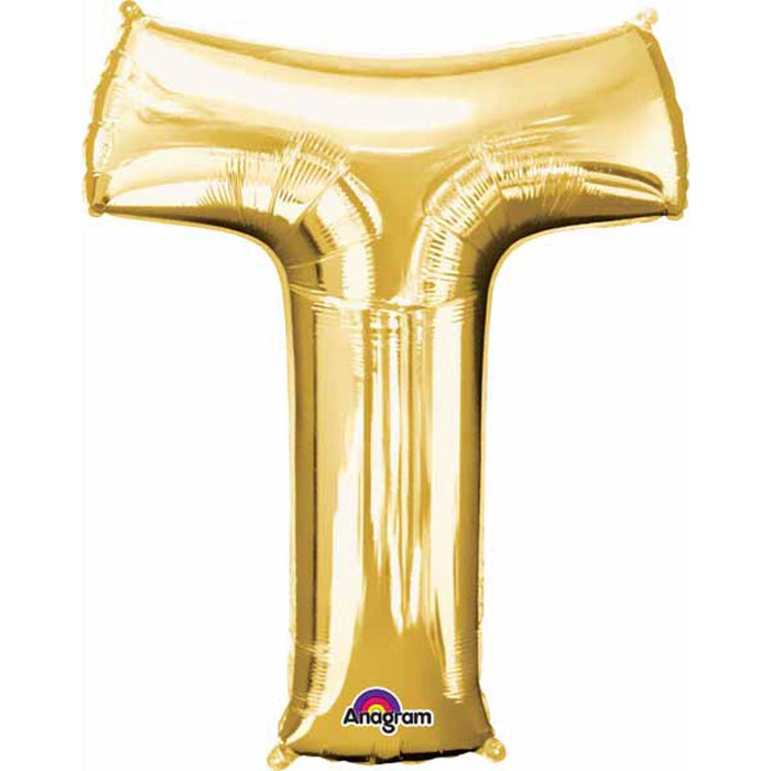 Gold Letter T Balloon - 16" Shape Pkg L16