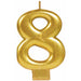 Number 8 Gold Metallic Candle (12/Pk)