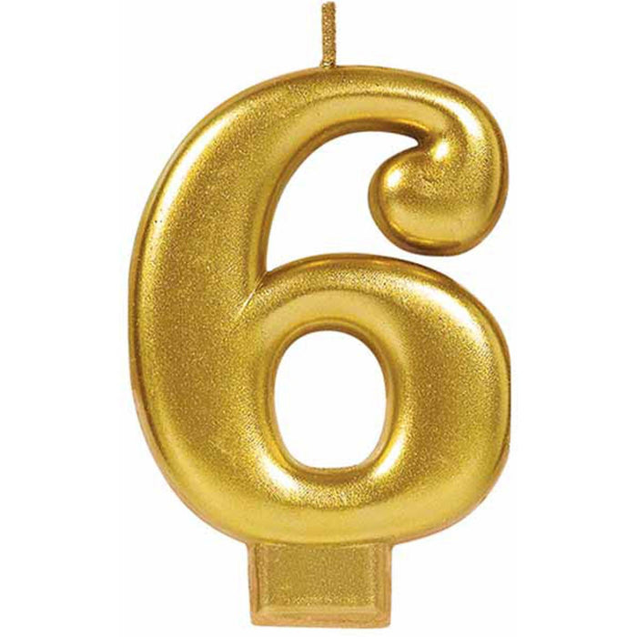 Number 6 Gold Metallic Candle (12/Pk)