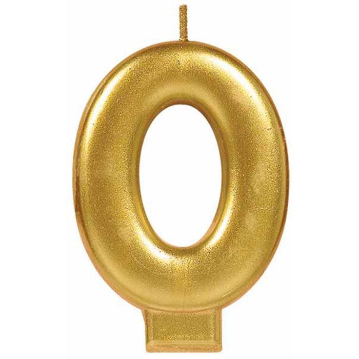 Number 0 Gold Metallic Candle (12/Pk)