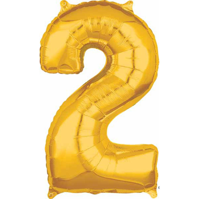 Gold Number #2 Balloon - 26" L26 Shape Pkg