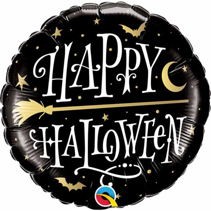 Enchanted Halloween Elegance: Golden Broomstick 18-Inch Foil Balloon