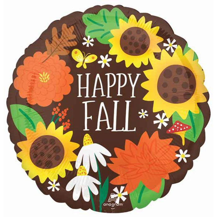 18" Happy Fall Sunflowers Foil Balloon (5/Pk)