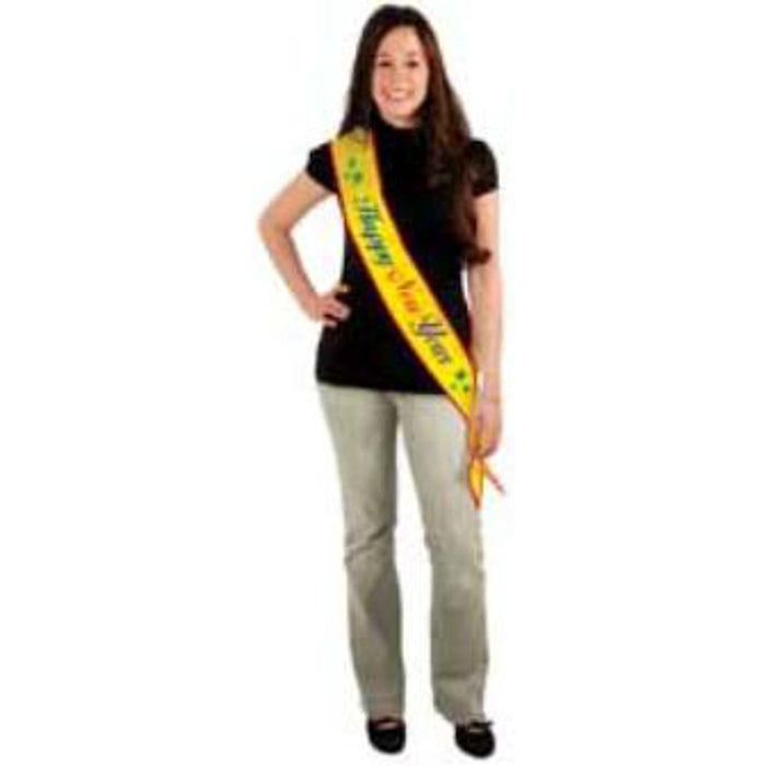 Happy New Year Satin Sash - Elegant Accessory for Celebrations! (3/Pk)