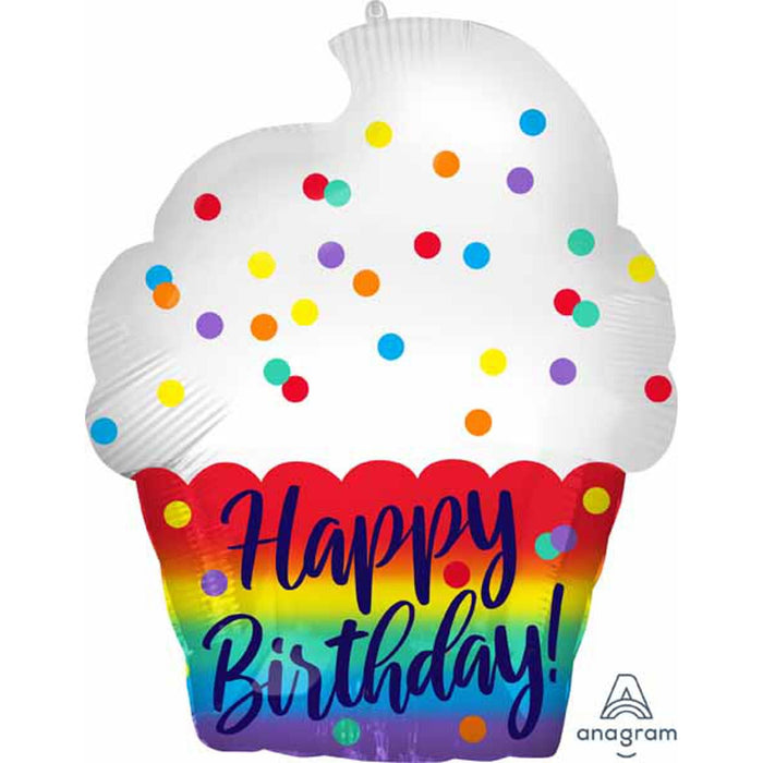 Hbd Satin Cupcake Balloons - 18" Jr Shape S50 Pkg