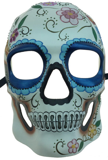 Blue Floral Print Day of the Dead Full-Face Mask