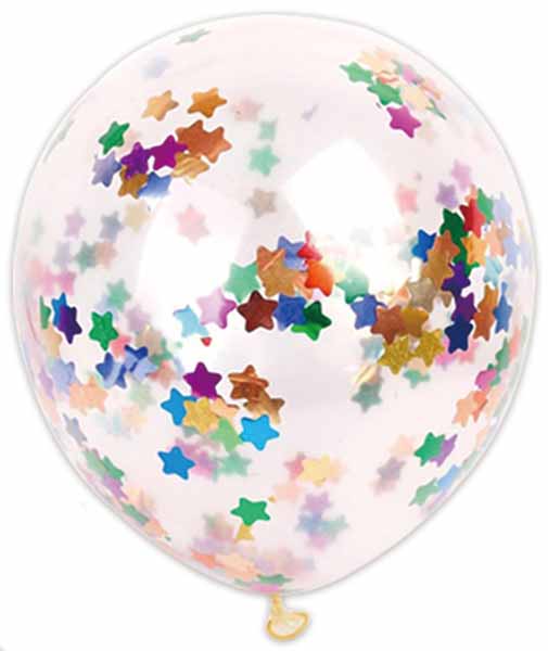 12-Inch Tricolor Star Confetti Latex Balloons, 4 Pack