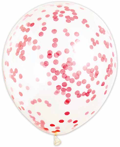 12-Inch Red Confetti Print Latex Balloons, 6 Pack