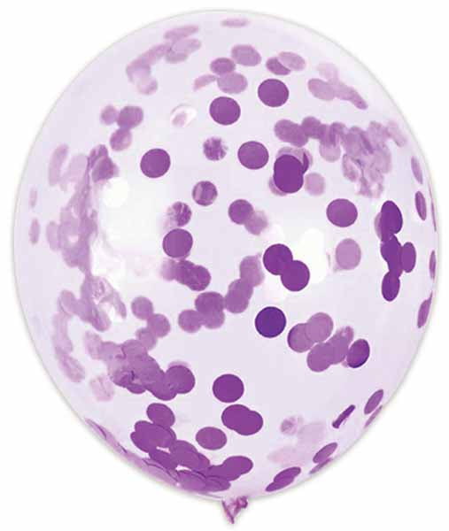 12-Inch Purple Confetti Print Latex Balloons, 6 Pack