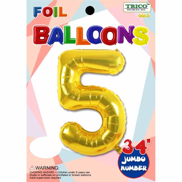 34-Inch Gold Number 5 Foil Balloon