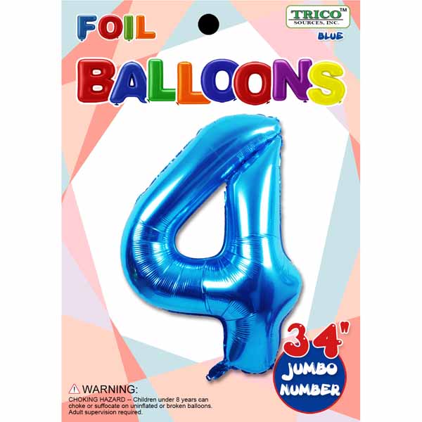 34-Inch Blue Number 4 Foil Balloon