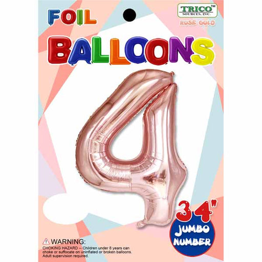 34-Inch Rose Gold Number 4 Foil Balloon