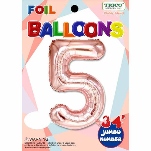 34-Inch Rose Gold Number 5 Foil Balloon