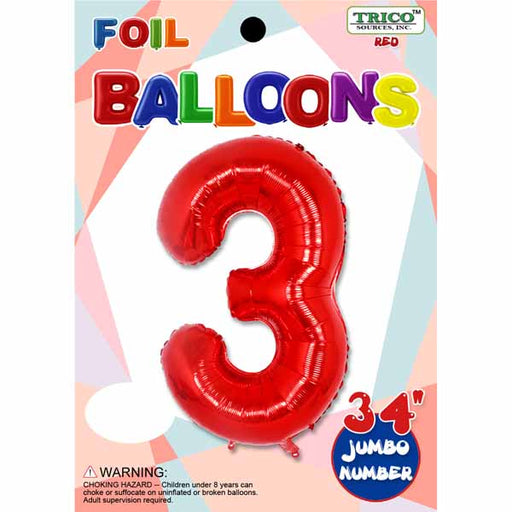 34-Inch Red Number 3 Foil Balloon
