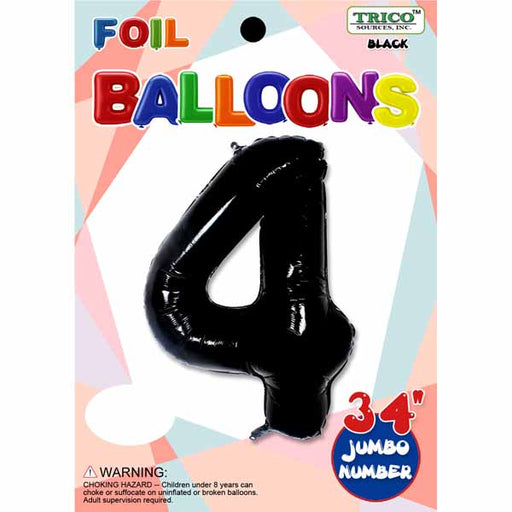 34-Inch Black Number 4 Foil Balloon