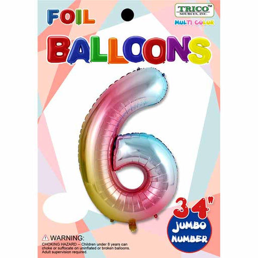 34-Inch Rainbow Number 6 Foil Balloon
