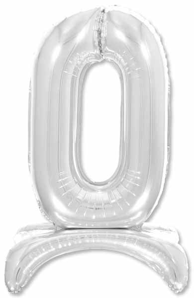 26-Inch Silver Stand-Up Number 0 Balloon